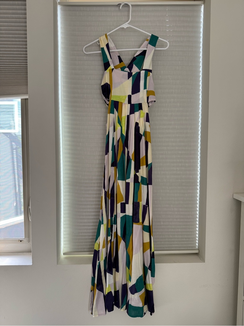 Anthropologie Multicolor Geometric Maxi Dress - White, Teal & Mustard